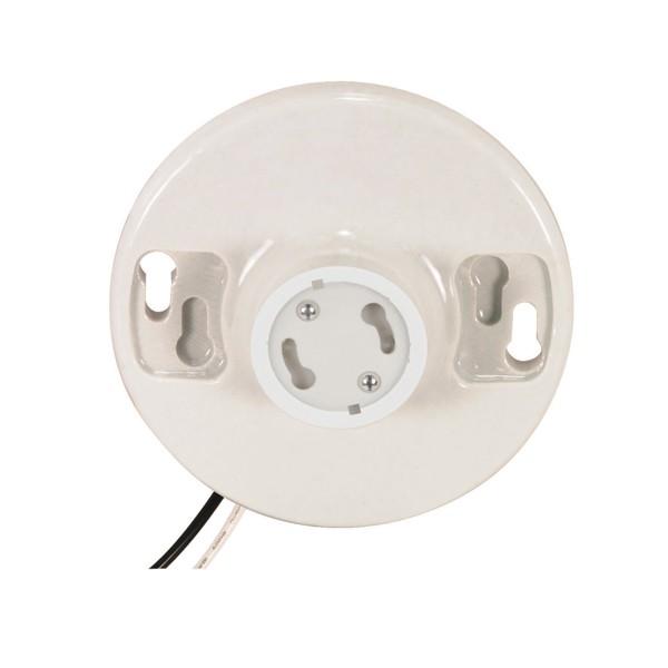 Keyless White Porcelain GU24 Ceiling Receptacle; 6" AWM B/W Leads 105C; 4-3/8" Diameter;