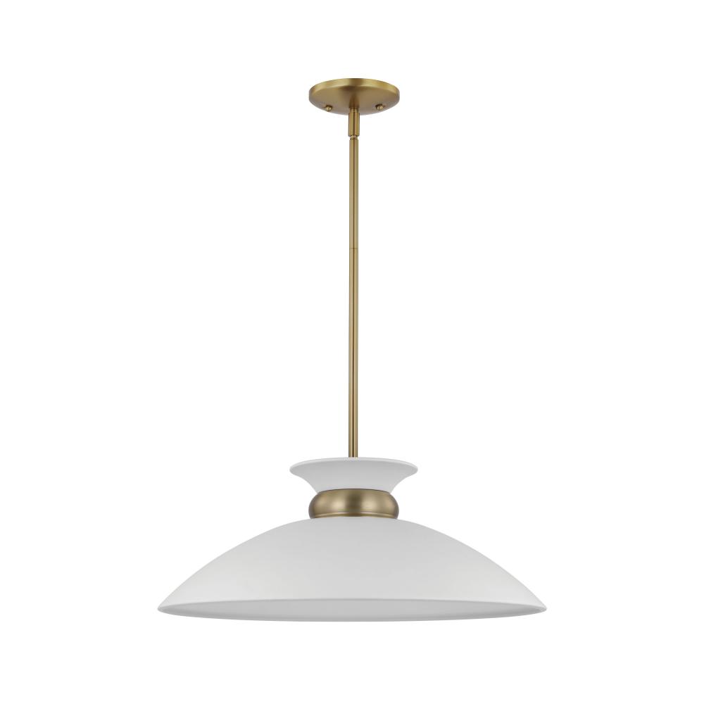 Perkins; 1 Light; Medium Pendant; Matte White with Burnished Brass