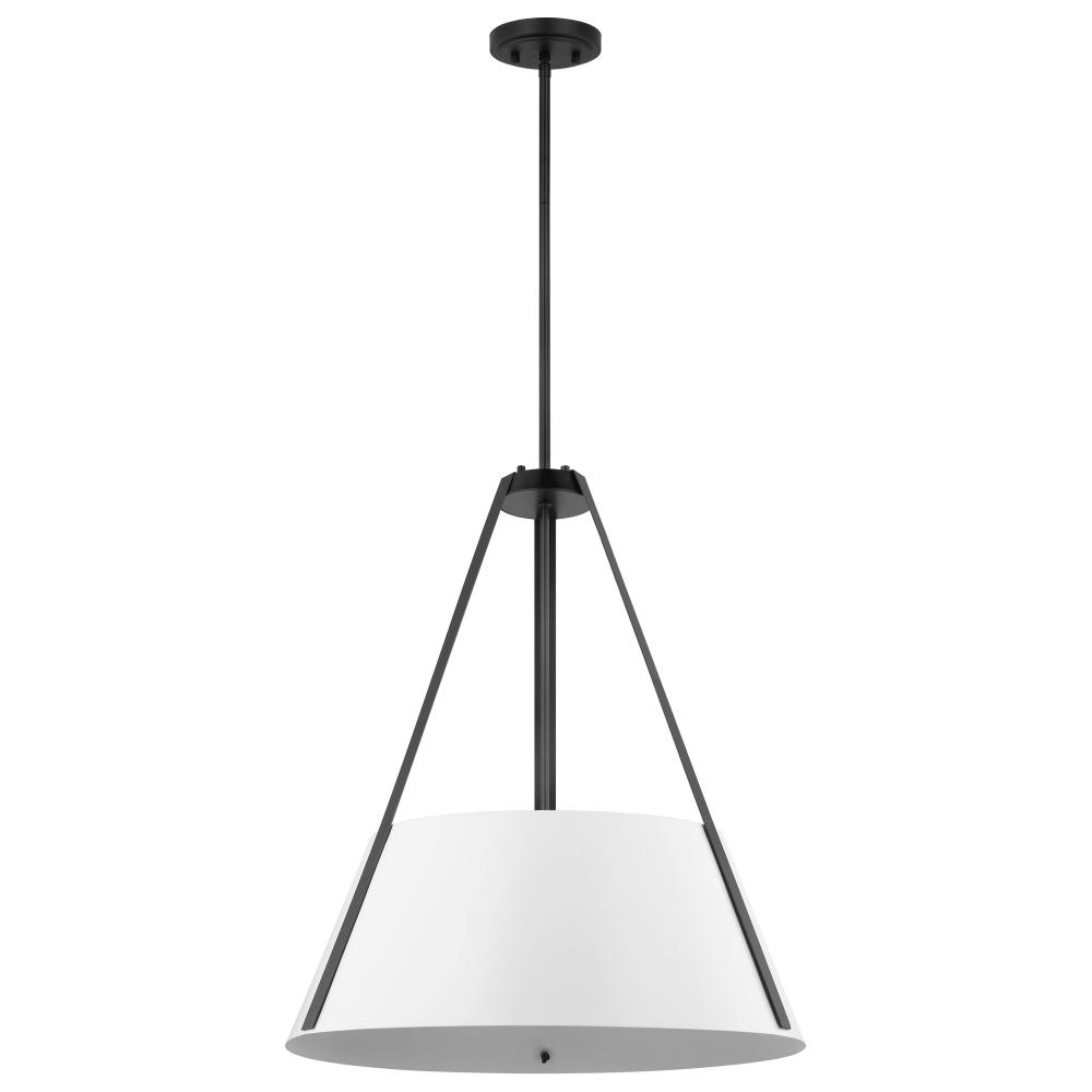 Brewster; 3 Light Pendant; Black Finish; White Metal Shade